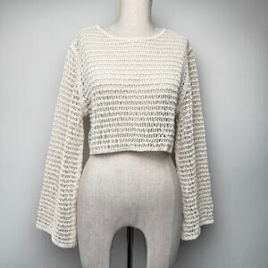 Gigi Moda Design in Italy Cropped Crochet Sweater Boho Sheer Cotton Summer